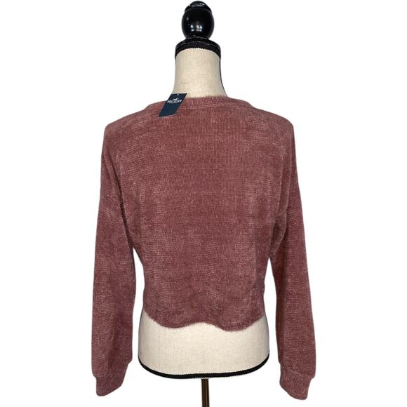 NEW  Hollister Mauve Pink Fuzzy Cropped Long Sleeve Henley Sweater   Size: XS - Picture 3 of 4